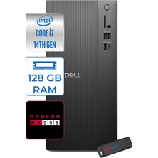 Dell Tower ECT1250 Intel® Core™ İ7-14700 128GB Ddr5 256GB SSD 4GB/RX550 WIN11HOME Mini Tower Masaüstü Bilgisayar RPLSR00727H36+ZETTAUSBBELLEK