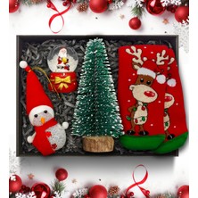 As Gift Yılbaşına Özel  Çam Ağacı  & Kar Küresi & Kardan Adam & Yılbaşı Çorabı Hediye Seti