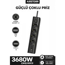 Airstorr Ps1 4’lü Priz 2 USB 2 Type-C Hızlı Şarj 3680W Anahtarlı Güvenli Priz