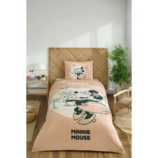 Özdilek Lisanslı Lastikli Çarşaflı Tek Kişilik Çocuk Nevresim Takımı-Minnie Mouse Hawaii Turuncu