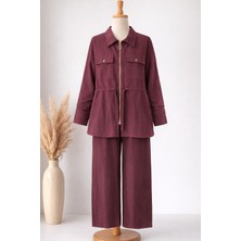 Nirva Butik Modal Kumaş Fermuarlı Bel Bağlamalı Üst & Geniş Paça Pantolon Takım