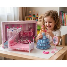 Farbu Oyuncak Prenseslerin Rüya Odası: Figür Bebekli 13 Parçalı Aksesuarlı ve Yatak Odalı Oyuncak Seti