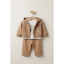 Alyakids Erkek Bebek Safari Nakışlı 3\'lü Hırkalı Alt Üst Takım