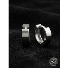 Roza Silver 925 Ayar Gümüş Rodyum Kaplama Yuvarlak Unisex Huggie Halka Küpe - Çift (4X11MM)