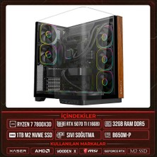 Xaser Wooden X130 Ryzen 7 7800X3D 32GB Ddr5 Ram 1tb M.2 Nvme SSD 16GB RTX5070 Ti Sıvı Soğutmalı Masaüstü Oyuncu Oem Bilgisayar