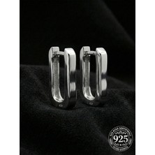 Roza Silver 925 Ayar Gümüş Rodyum Kaplama Dikdörtgen Huggie Halka Küpe - Büyük Boy (3mm En)