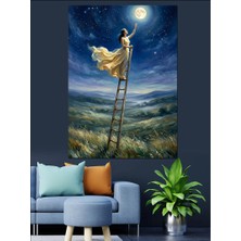 Artmeg Merdivenle Aya Ulaşan Kadın Figürü Dekoratif Kanvas - Mdf Ahşap Tablo