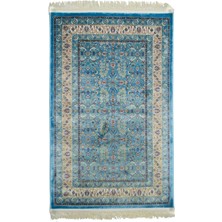 Quality Halı Çiçek Desenli Turkuaz Renk Bambu Salon Antre Yatak Odası Mutfak Halısı