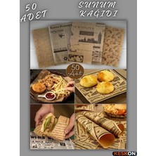Keskon 50’li Yağlı Sunum Kağıdı – Vintage Gazete Desenli Gıda Kağıdı, Yağ Geçirmez