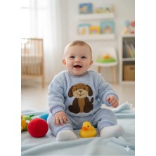 Alyakids Bebek Peluş Takım Mavi Renk Köpek Nakışlı Polar Alt Üst Takım