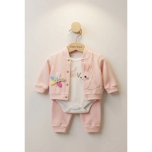 Alyakids Kız Bebek Çiçek Figürlü Fırfır Yakalı Pamuklu Alt Üst Zıbın Seti