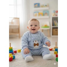 Alyakids Bebek Peluş Takım Mavi Renk Köpek Nakışlı Polar Alt Üst Takım