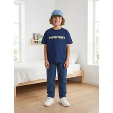 Alyakids Erkek Çocuk Minecraft Desenli %100 Pamuklu Oversize Tişört