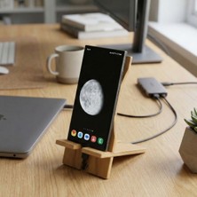Wood Stone Art Telefon Tablet Standı Ahşap Masaüstü Tutucu Portatif Geçmeli Telefonluk