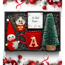 As Gift Yılbaşı Temalı Kişiye Özel Kırmızı Kupa & Çam Ağacı  & Kar Küresi & Kardan Adam Hediye Seti