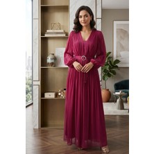 Prline Uzun Kollu Ince Ipek Saten Elbise