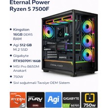Eternal Power Tanks4 Ryzen5 7500F | 16GB Ddr5 Ram | 512 GB M.2 SSD | RTX5070TI 16GB | B650M Anakart | 750W | Sıvı Soğutmalı Oem Sistem