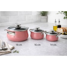 Net Çelik 6 Parça Emaye Tencere Seti ( 14,16,18 cm )