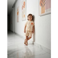 Alyakids Kız Çocuk %100 Pamuklu Desenli Çocuk Takım - Rahat Kesim Yazlık Penye Şort T-Shirt Seti