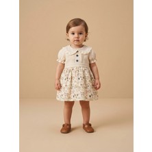 Alyakids Bebek Bayramlık Elbise Pamuklu - Çiçekli Gofre Kumaş Kız Bebek Elbisesi