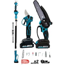 Kimmeer Plus  2'li Set 21V Çift Akülü Teleskopik Kollu Bağ Makası ve Budama Testeresi Makinesi