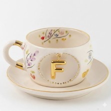 BSK Ceramics Handmade Bahardalı Harfli Porselen Çay Fincanı F Harfi