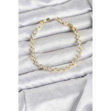 Evyora Kare Zirkon Taşlı Gold Renk Pirinç Su Yolu Kadın Bileklik