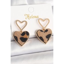 Evyora Pirinç Gold Renk Sallantı Leopar Kalp Model Kadın Küpe