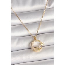 Evyora 316L Çelik Gold Renk Zincir Zirkon Taşlı Ay Yıldız Model Sonsuzluk Detay Kadın Kolye