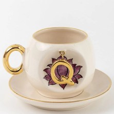 BSK Ceramics Handmade Harfli Lotus Kahve Fincanı Inner Peace Q Harfi