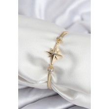 Evyora Pirinç Vıp Seri Gold Renk Kutup Yıldızı Model Kadın Bileklik