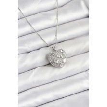 Evyora 316L Çelik Zincir Gümüş Zirkon Taşlı Kalpli Kadın Kolye