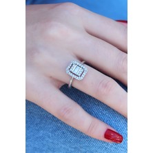 Evyora Gümüş Renk Baget Zirkon Taşlı Kadın Yüzük