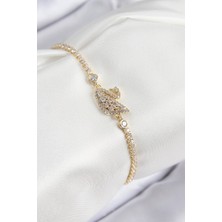 Evyora Pirinç Zirkon Taşlı Kuğu Model Gold Renk Kadın Bileklik