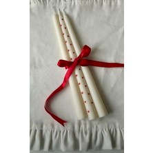 Kırmızı Kalpli Şamdan Mum Seti – Romantik Dekoratif 3’lü Set