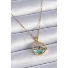 Evyora 316L Çelik Zincir Gold Renk Zirkon Taşlı Deniz Görünüm Kutup Yıldız Model Kadın Kolye