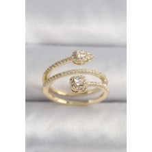 Evyora Pirinç Gold Renk Zirkon Taşlı Ok Model Vıp Seri Kadın Yüzük