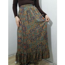 Hoaryage Beli Lastikli Altta Tek Kat Fırfırlı Viskon Kumaş Etek %100 Pamuk 36-44BEDEN