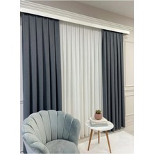 Assina Keten Kumaş Kırcıl Gri 1/3 Sık Pile Kalın Tek Kanat Fon Perde