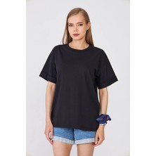 Hdm Kadın Siyah Basic Oversize %100 Pamuklu Rahat Kesim Günlük Tişört - H6041