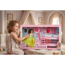 Farbu Oyuncak Tenesa Rüya Evi: 3 Figürlü 10 Parçalı Yedek Elbiesli Eklemleri Oynayan Bebek ve Yatak Odası Seti