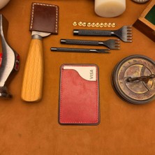 Bi Deri Bideri Kybele Hakiki Deri Yapışkanlı Kartlık Kırmızı