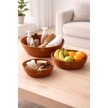 Kraftella Taba Rengi 3’lü Paracord Sepet Seti /dekoratif Sepet/ev -Mutfak-Banyo -Dekorasyonu- Jüt Sepet