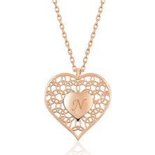 Inure Jewelry ​Gümüş Rose Kişiye Özel Kalbin İçinde Kalp Bayan Kolye