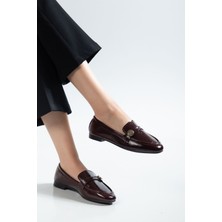 Budi 131 Bordo Kırışık Klasik Maskülen  Günlük Kadın Babet