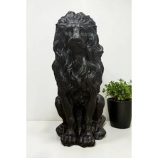 Libre Design Dekoratif 53 cm Metalik Siyah Aslan Heykeli Ev Balkon Bahçe Dekorasyon Biblo Heykel