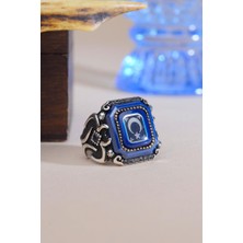 Innuendo Jewelry 925 Ayar Gümüş Mavi Taşlı Ay Yıldız Motifli Erkek Yüzük