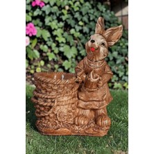 Libre Design Dekoratif 35CM Kahverengi Sepetli Tavşan Saksı Ev Balkon Bahçe Dekorasyon Biblo Heykel Obje