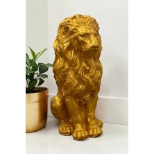 Libre Design Dekoratif 53CM Büyük Boy Gold Altın Aslan Heykeli Ev Balkon Bahçe Dekorasyon Biblo Heykel Obje