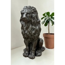 Libre Design Dekoratif 53 cm Metalik Antrasit Aslan Heykeli Antik Ev Balkon Bahçe Dekorasyon Biblo Heykel Obje
